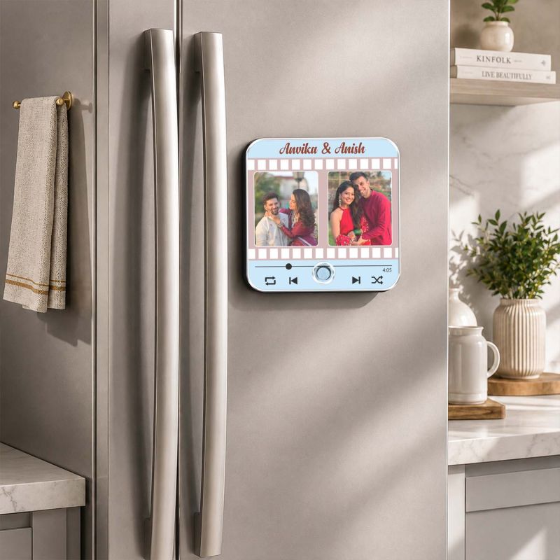 Personalized Music Fridge Magnet with Auto Play Button Custom Photo & Favorite Song Display | Romantic Gift for Couples, Weddings, Engagements & Anniversaries